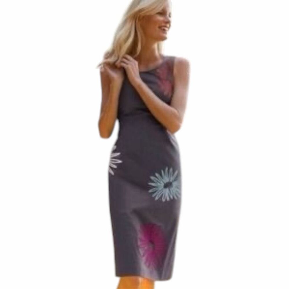BODEN Women’s Gray Floral Appliqué Embroidered Sheath Midi Dress Size 2 Petite